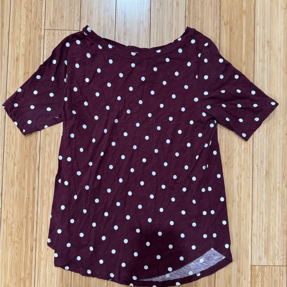 LOFT Burgundy Polka Dot Short Sleeve Top